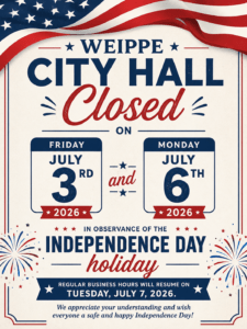 City Hall Closed July 3rd and July 6th